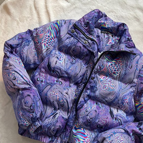 SHEIN Holographic / Trippy Marble Pattern Puffer Coat - Picture 4 of 10